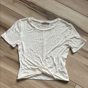 Papaya White Fitted Tie Front Crop Short Sleeve Tee